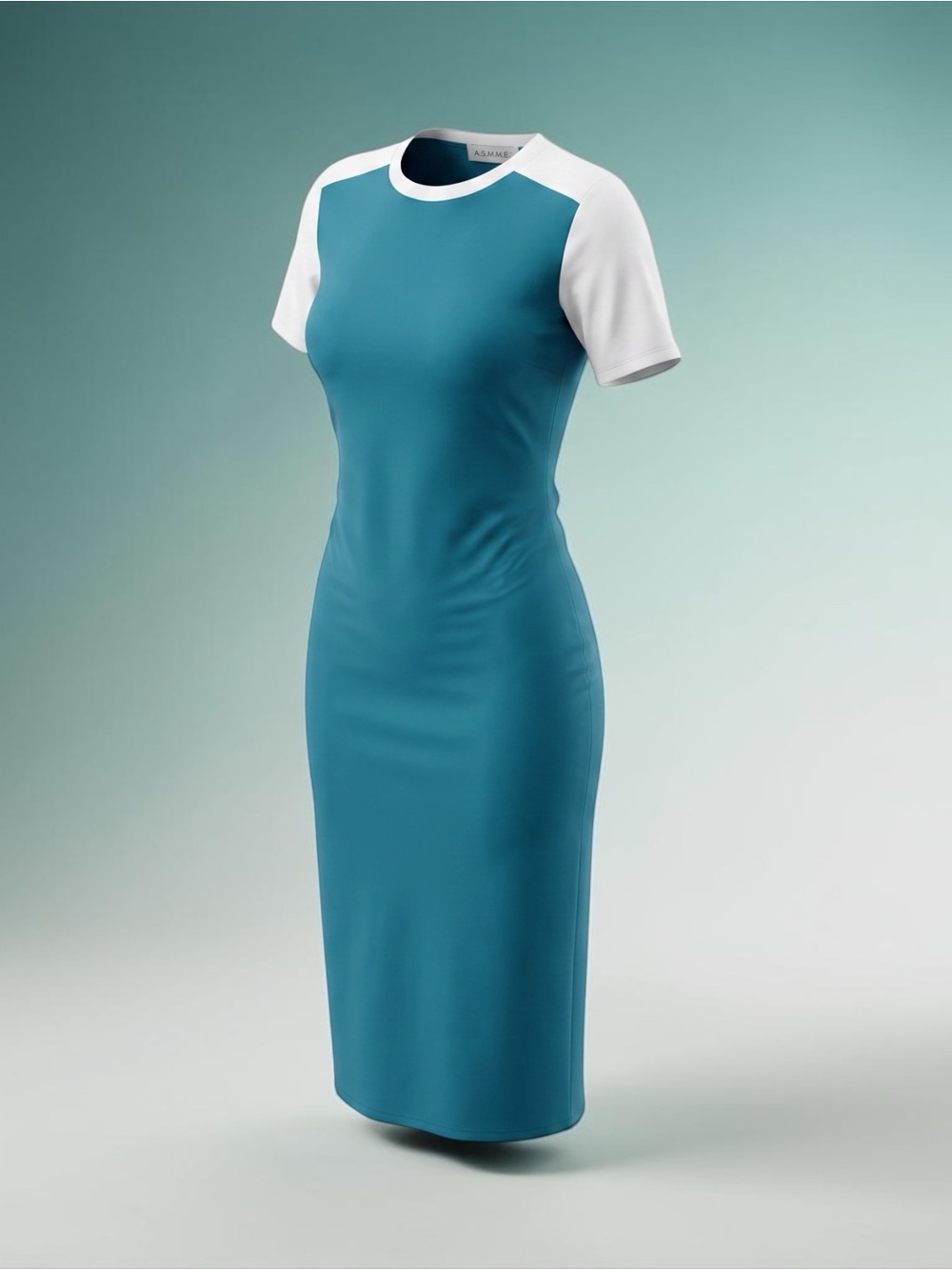 Sonnet James | Teal and White Short-Sleeve Maxi Dress | Size Medium